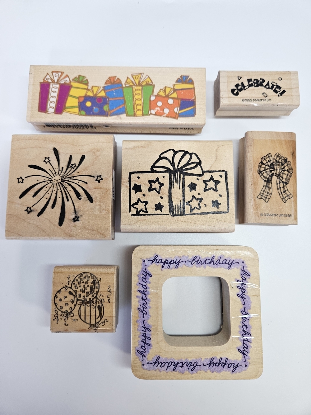 VINTAGE Wood Mounted Rubber Stamp Birthday Celebration Lot Tara Reed Denami